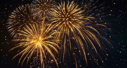 Fototapeta premium Golden fireworks and stars abstract background