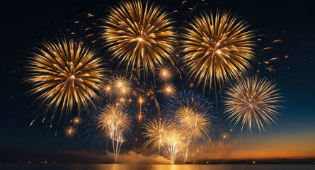 Naklejka premium Golden fireworks bursting sky abstract background