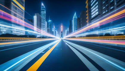 Fototapeta premium futuristic city skyline colorful light trails speed race background