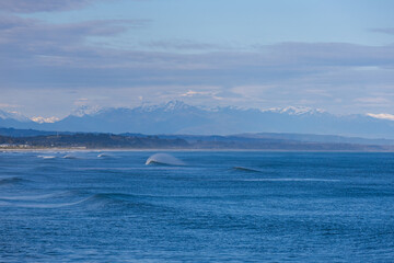 Ocean view with Mount Cook in the background, New Zealand.