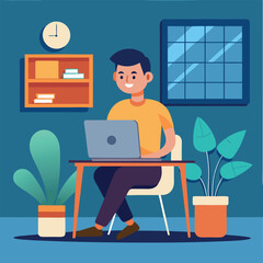  vector a human sitting in front of laptop for office work illustration