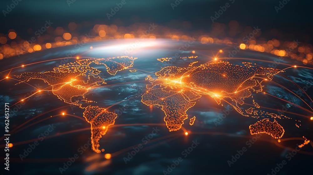 Aufkleber a world map glows with digital connections, representing the intricate web of technology, data trans