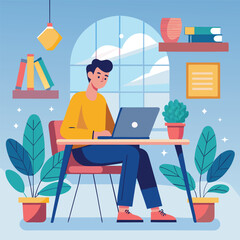  vector a human sitting in front of laptop for office work illustration