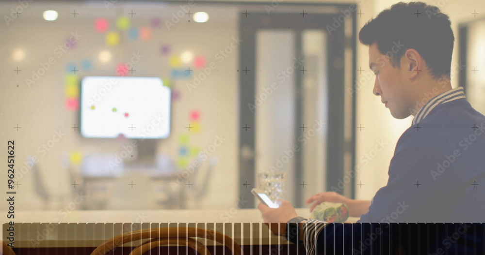 Poster image of data processing over asian businessman using smartphone