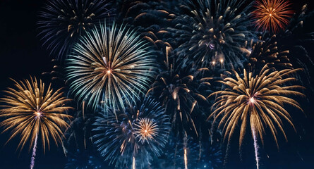Midnight blue sky with shimmering fireworks background