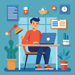  vector a human sitting in front of laptop for office work illustration