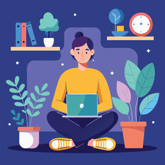  vector a human sitting in front of laptop for office work illustration