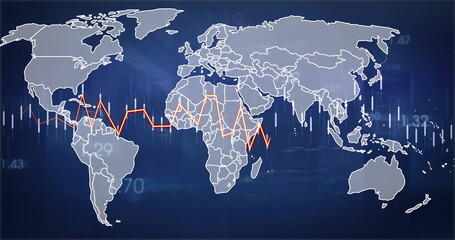 Image of digital data processing over world map