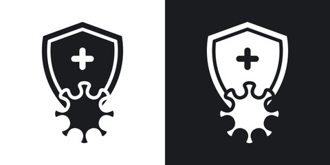 Immunity solid vector icon set in black and white color.