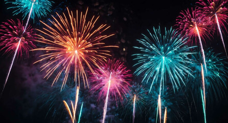 Neon fireworks with sparkling lights abstract background