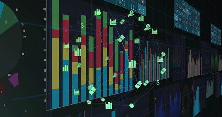 Image of digital data processing over globe of connections
