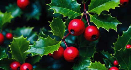 Neon green holly berries abstract background