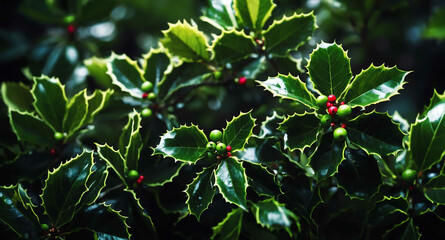 Neon green holly berries abstract background