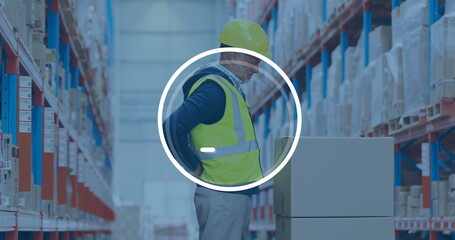 Image of envelope icon over pained male worker in warehouse