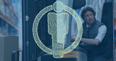 Image of human icon over caucasian male worker in warehouse