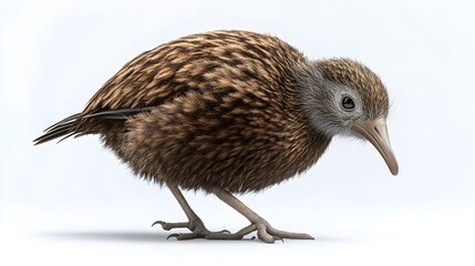 Obraz premium Kiwi Bird on White Background, Photo Realistic, Texture, Pattern Background, Wallpaper, Cover and Screen of Smartphone, PC, Laptop, 9:16 and 16:9 Format