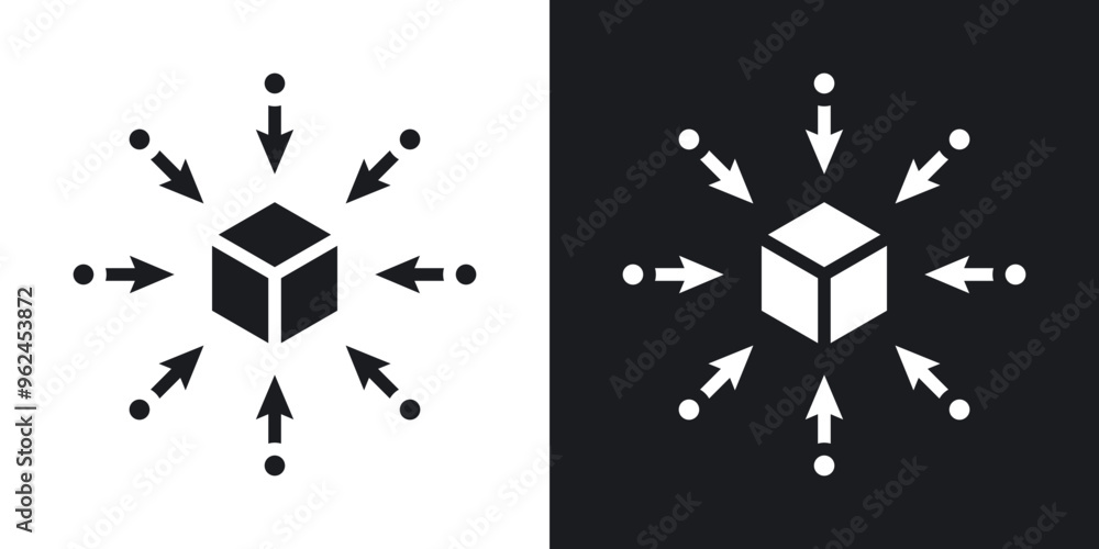 Wall mural Centralized solid vector icon set in black and white color.