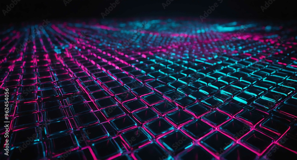 Poster neon tech grid light pathways abstract background