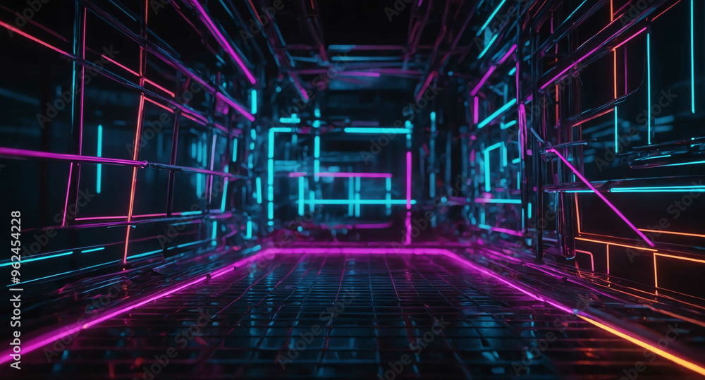 Poster neon tech mesh with glow abstract background