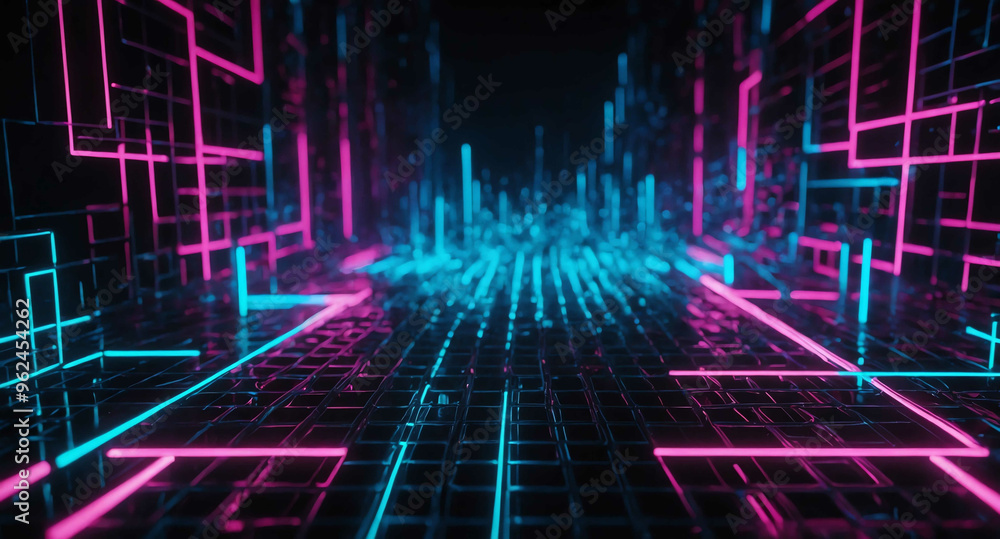 Poster neon tech mesh with glow abstract background