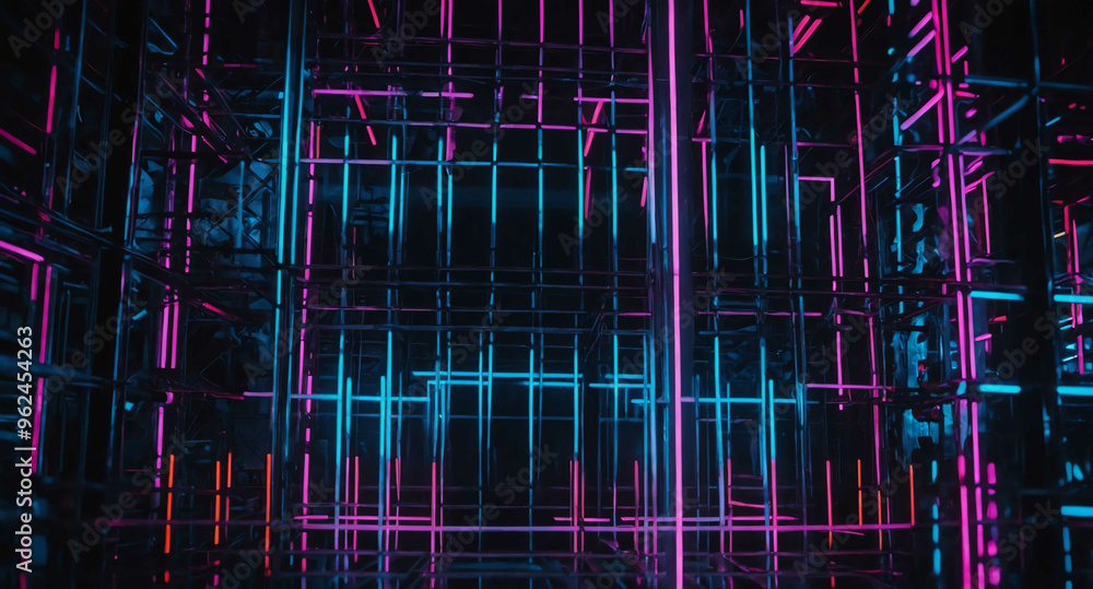 Poster neon tech mesh with glow abstract background