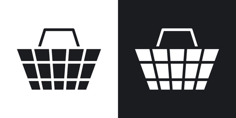 Shopping basket solid vector icon set in black and white color.