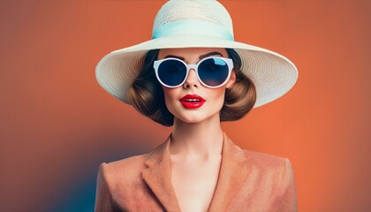 Retro style woman with hat and sun glasses; vintage fashion