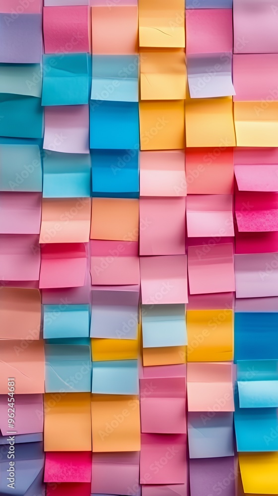 Poster colorful sticky notes arranged in a grid pattern.