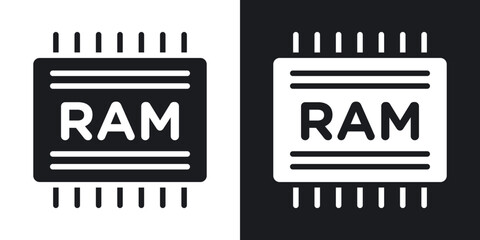 RAM memory solid vector icon set in black and white color.