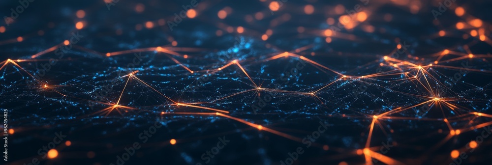 Poster abstract concept of global network connections with flowing data streams and bright light streaks ac