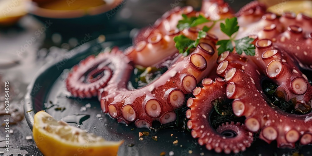 Wall mural Sliced Octopus Served with Seaweed