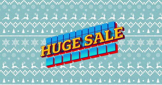 Image of huge sale text over christmas shapes
