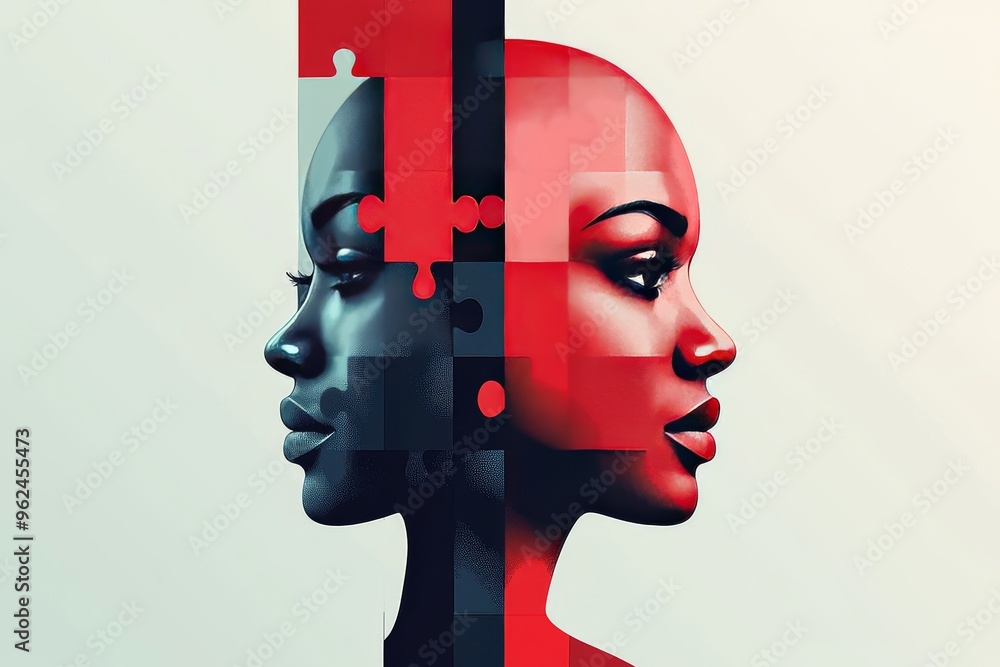 Poster neural capability prefrontal cortex digital illustration of a woman’s face split into colorful geome