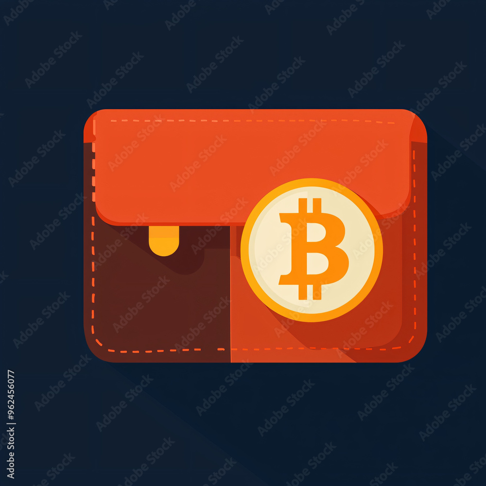 Poster digital wallet with bitcoin symbol, representing cryptocurrency security and blockchain technology.