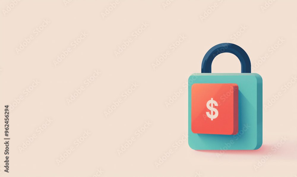 Poster secure payment gateway symbol with padlock and dollar sign, representing encrypted data transfer and