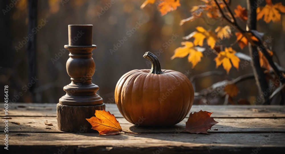 Poster Rustic fall table glow abstract background