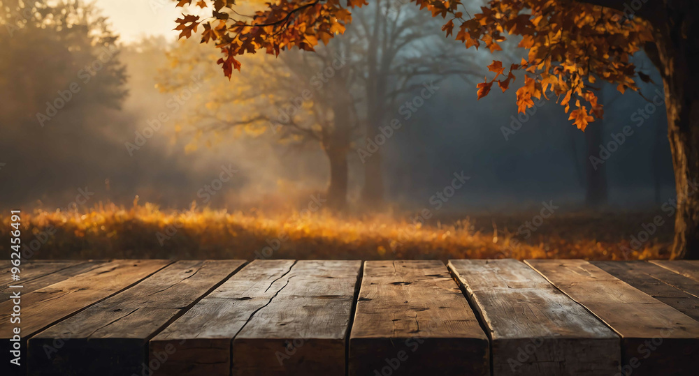 Poster rustic fall table glowing mist abstract background