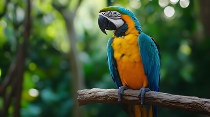 Fototapeta premium Blue and Yellow Macaw in Nature, Realistic Photo, Texture, Pattern Background, Wallpaper, Cover and Screen for Smartphone, PC, Laptop, 9:16 and 16:9 Format