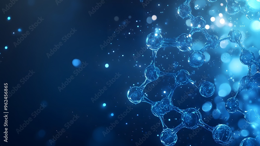 Poster abstract blue molecular structure with bokeh background