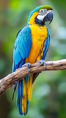 Obraz premium Blue and Yellow Macaw in Nature, Realistic Photo, Texture, Pattern Background, Wallpaper, Cover and Screen for Smartphone, PC, Laptop, 9:16 and 16:9 Format
