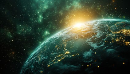 Obraz premium Earth from Space with Sunrise