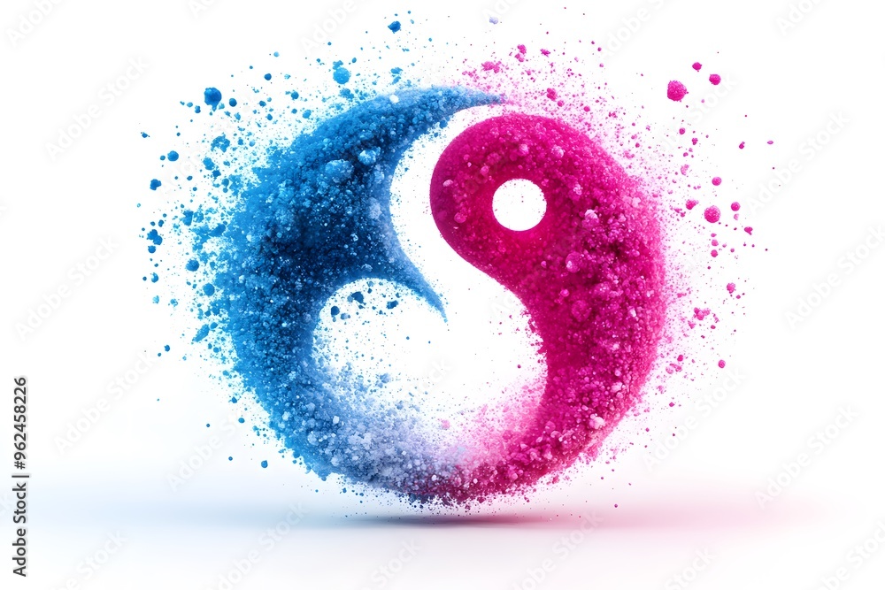 Aufkleber abstract blue and pink yin yang symbol in exploding particles