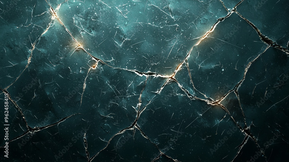 Poster a digital crack pattern on a damaged screen, featuring sharp, jagged lines and subtle pixel distorti