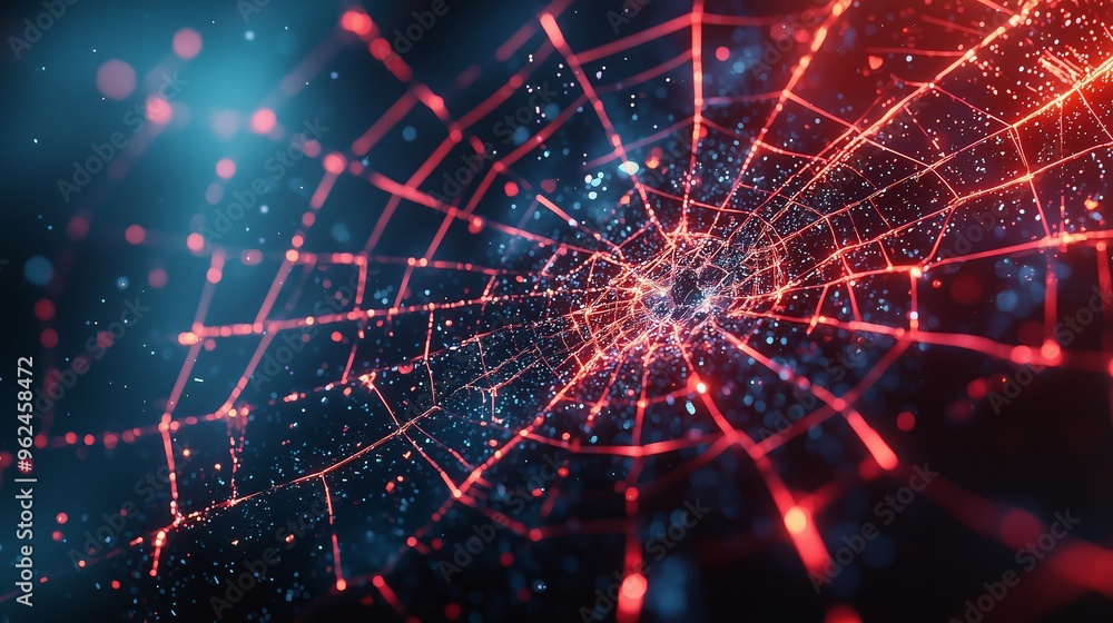 Poster a spiderweb of cracks spreading from the center of a shattered monitor screen, with glowing edges an