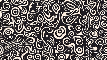 Whimsical Whispers: A seamless pattern of playful swirls, dots, and organic shapes in a monochrome palette. 