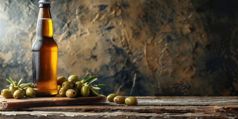 Chilled Beer Bottle with Olives as a Spanish Starter