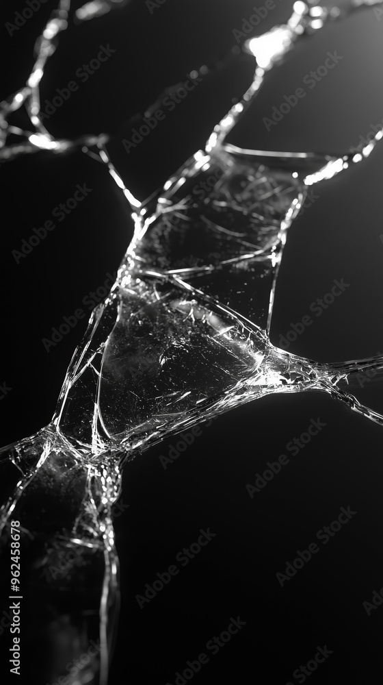 Poster a broken screen texture with jagged, sharp cracks running diagonally across the surface, set on a bl