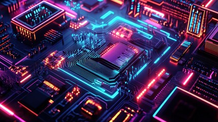 Obraz premium Neon Circuitry: A Digital Landscape