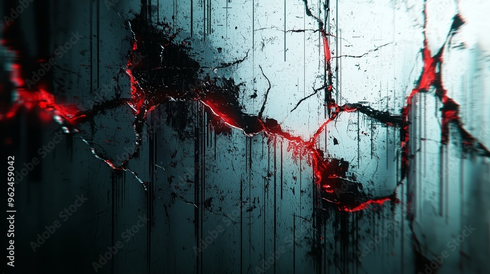 Poster a detailed texture of cracks on a broken monitor screen, with random fractures and glitch effects, d