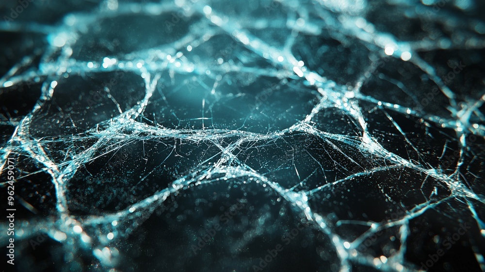 Poster a fractured screen texture with spiderweb cracks and glowing highlights, perfect for digital overlay